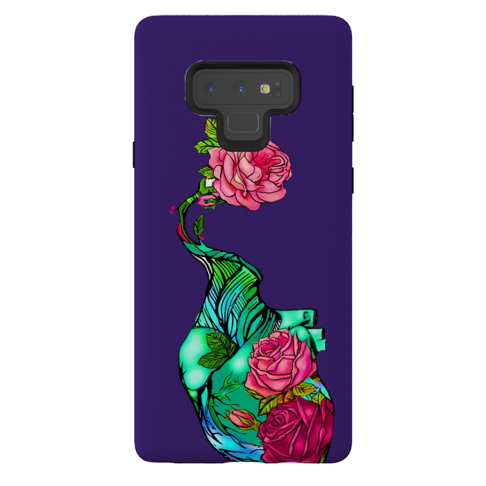 Galaxy Note 9 StrongFit Heart floral design colorful pink roses peonies by Josie