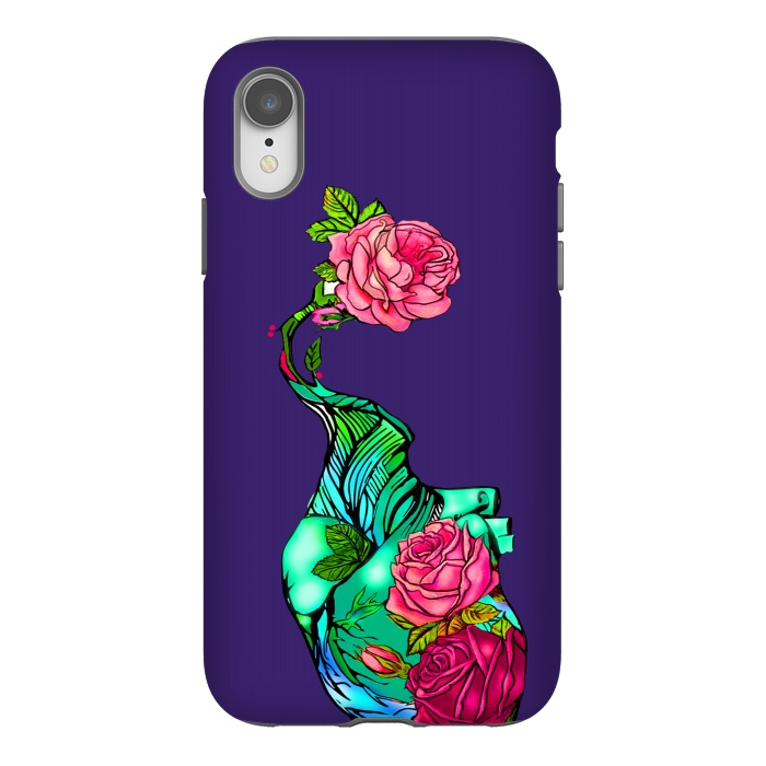 iPhone Xr StrongFit Heart floral design colorful pink roses peonies by Josie