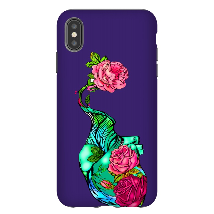 iPhone Xs Max StrongFit Heart floral design colorful pink roses peonies by Josie