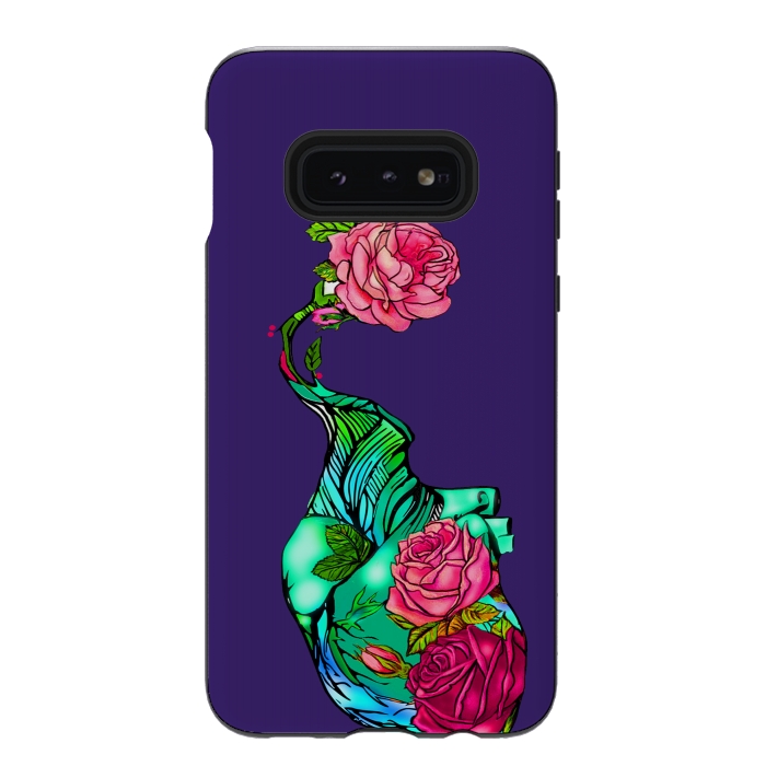 Galaxy S10e StrongFit Heart floral design colorful pink roses peonies by Josie