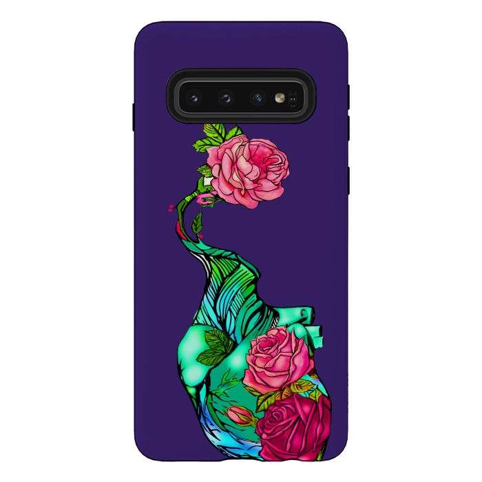 Galaxy S10 StrongFit Heart floral design colorful pink roses peonies by Josie