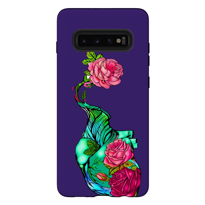 Galaxy S10 plus StrongFit Heart floral design colorful pink roses peonies by Josie