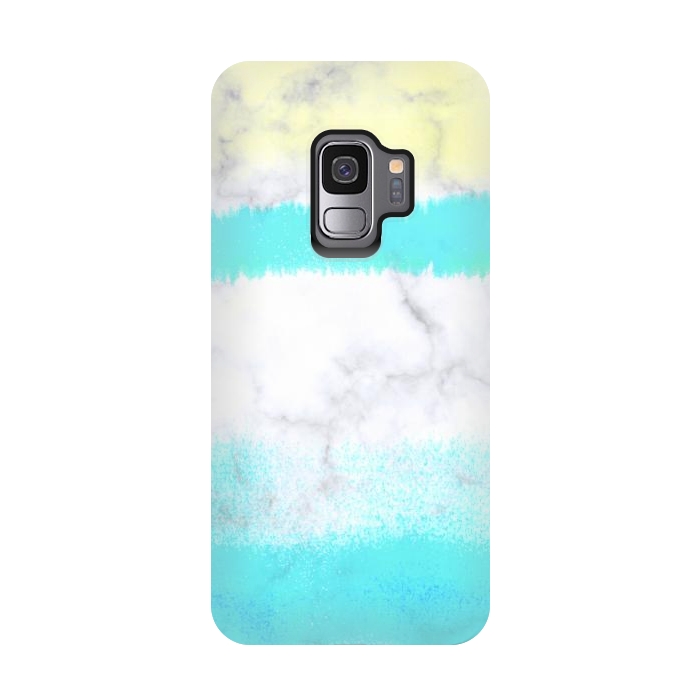 Galaxy S9 StrongFit Baby blue and white brushed marble by Oana 