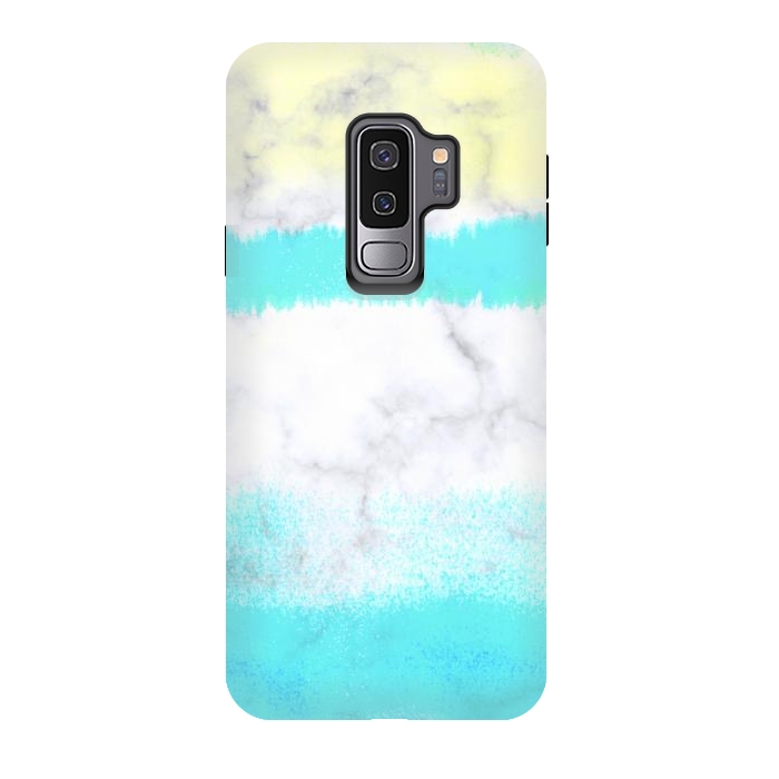 Galaxy S9 plus StrongFit Baby blue and white brushed marble by Oana 