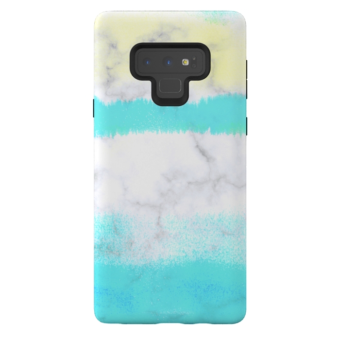 Galaxy Note 9 StrongFit Baby blue and white brushed marble by Oana 