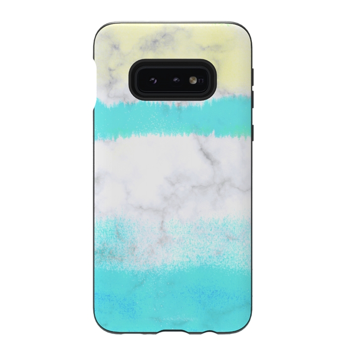 Galaxy S10e StrongFit Baby blue and white brushed marble by Oana 