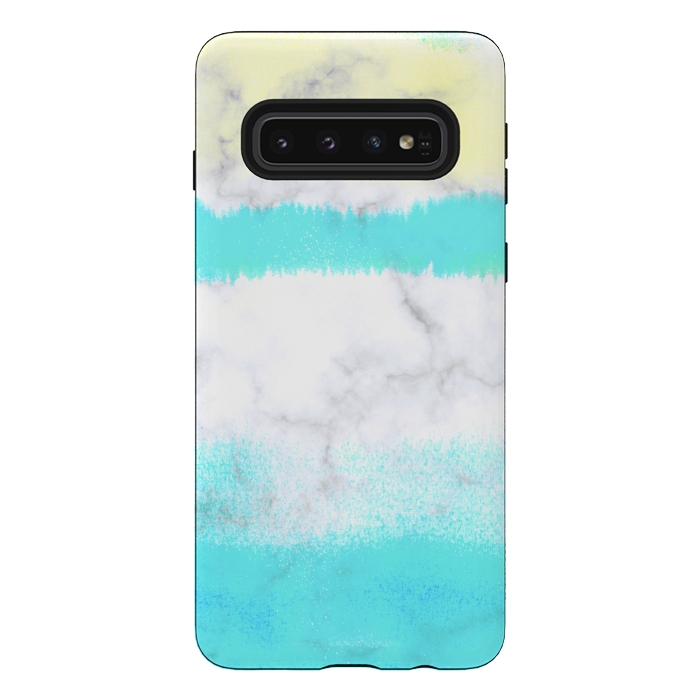 Galaxy S10 StrongFit Baby blue and white brushed marble by Oana 