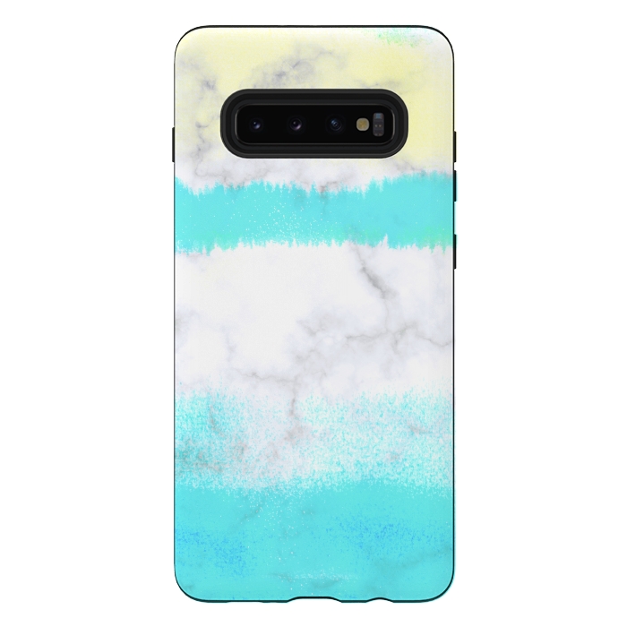 Galaxy S10 plus StrongFit Baby blue and white brushed marble by Oana 