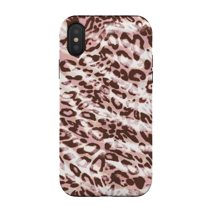 iPhone Xs / X StrongFit brushed pink grungy leopard print spots by Oana 