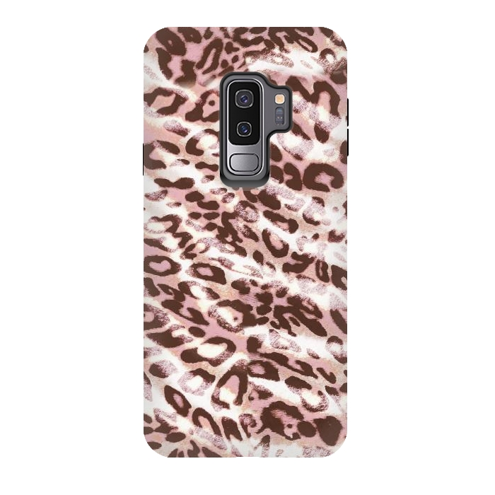 Galaxy S9 plus StrongFit brushed pink grungy leopard print spots by Oana 