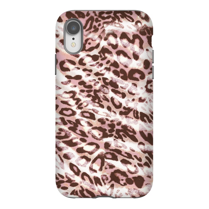 iPhone Xr StrongFit brushed pink grungy leopard print spots by Oana 