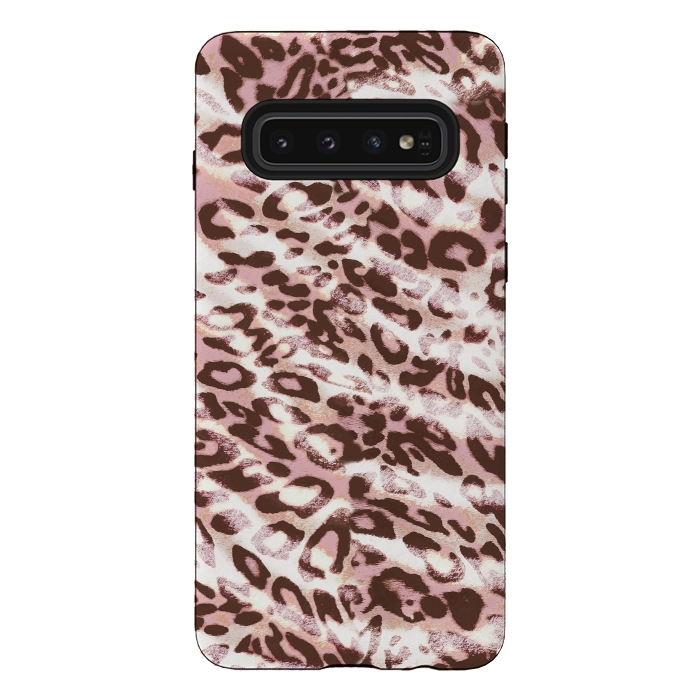 Galaxy S10 StrongFit brushed pink grungy leopard print spots by Oana 