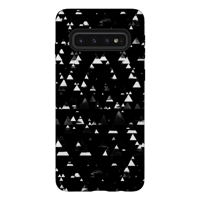 Galaxy S10 StrongFit Black and white graphic triangles pattern by Oana 