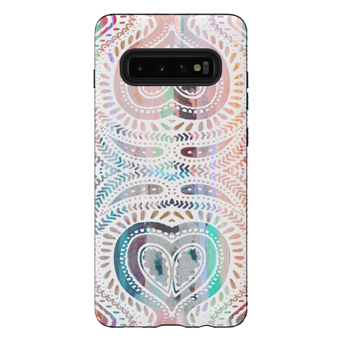 Galaxy S10 plus StrongFit Ethnic pastel paisley doodles by Oana 