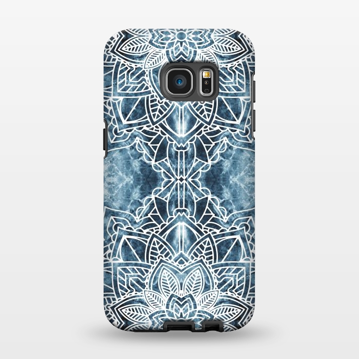Galaxy S7 EDGE StrongFit White lace floral mandala on blue marble by Oana 