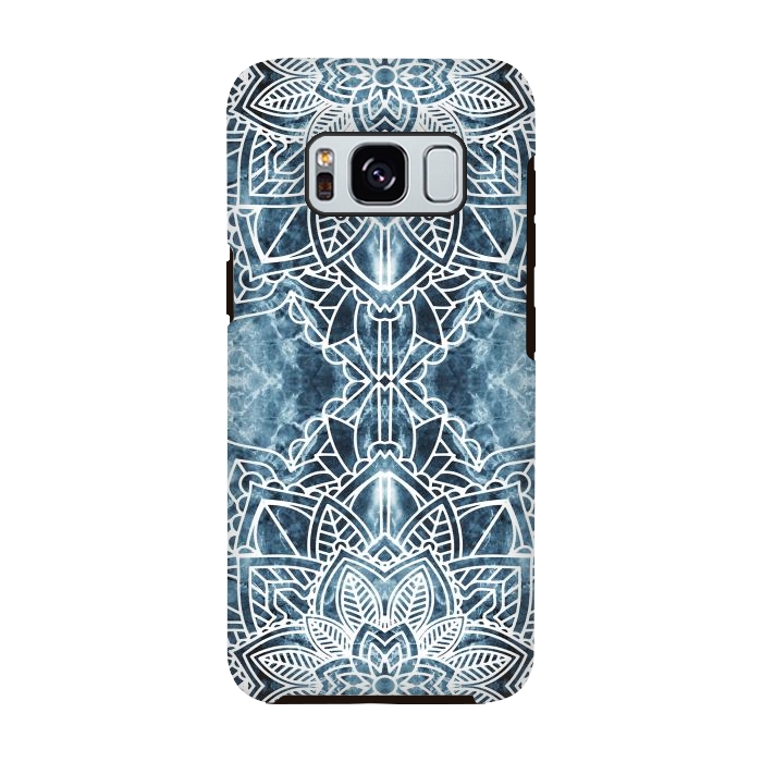 Galaxy S8 StrongFit White lace floral mandala on blue marble by Oana 