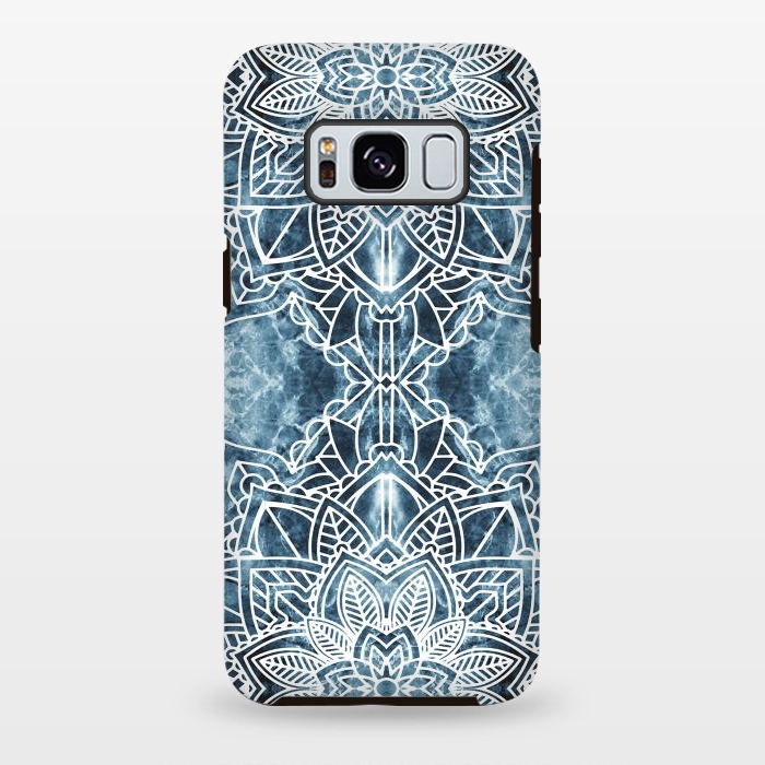 Galaxy S8 plus StrongFit White lace floral mandala on blue marble by Oana 