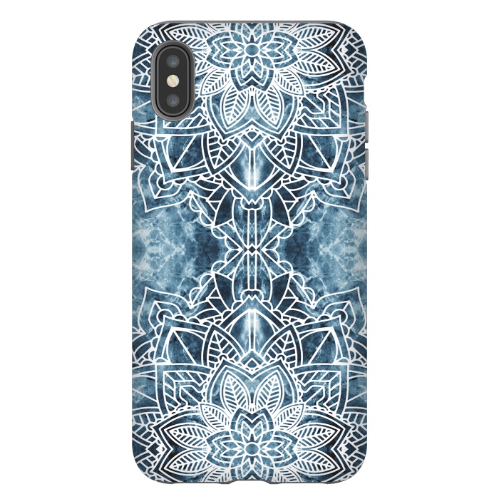 iPhone Xs Max StrongFit White lace floral mandala on blue marble by Oana 
