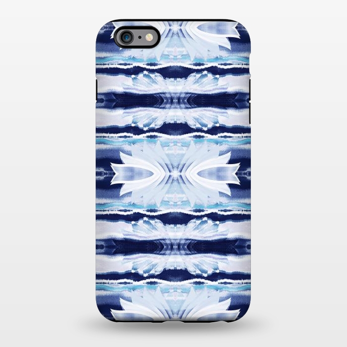 iPhone 6/6s plus StrongFit Indigo white painted shibori stripes and petals by Oana 
