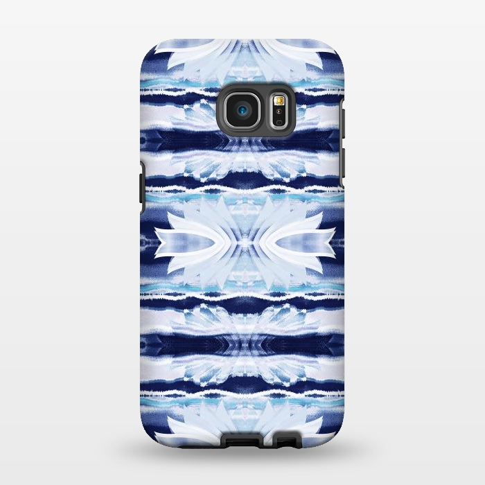 Galaxy S7 EDGE StrongFit Indigo white painted shibori stripes and petals by Oana 