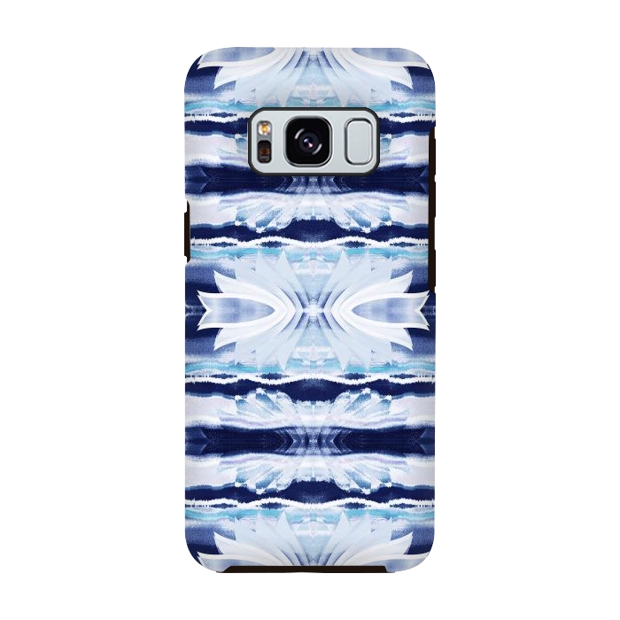 Galaxy S8 StrongFit Indigo white painted shibori stripes and petals by Oana 