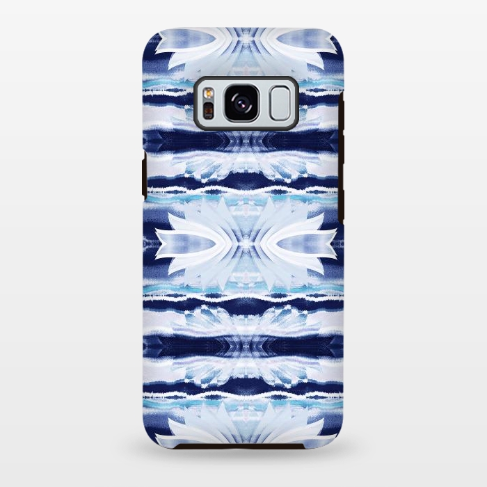 Galaxy S8 plus StrongFit Indigo white painted shibori stripes and petals by Oana 