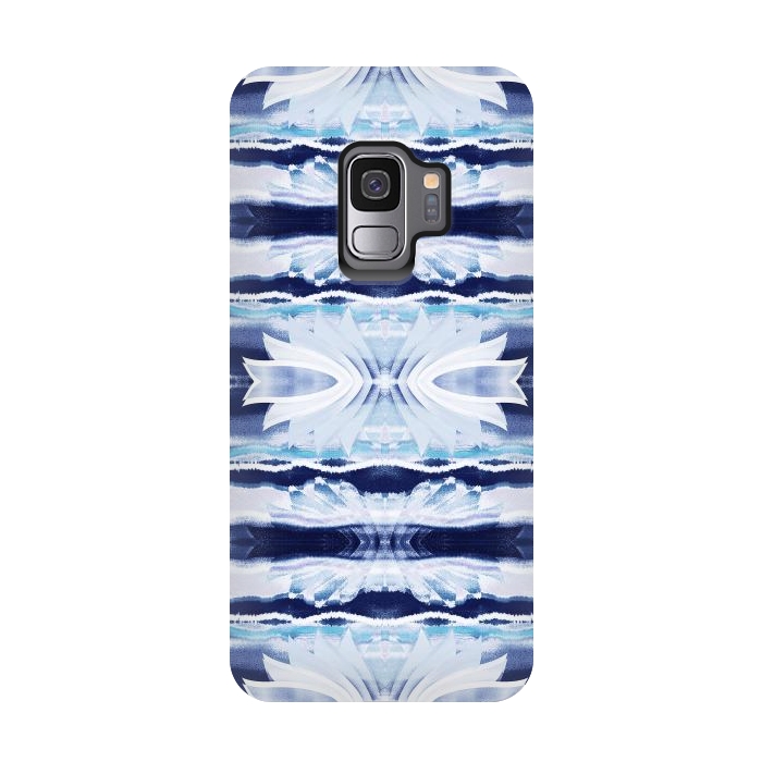 Galaxy S9 StrongFit Indigo white painted shibori stripes and petals by Oana 