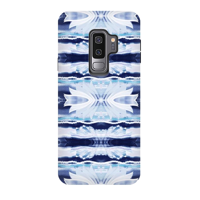 Galaxy S9 plus StrongFit Indigo white painted shibori stripes and petals by Oana 