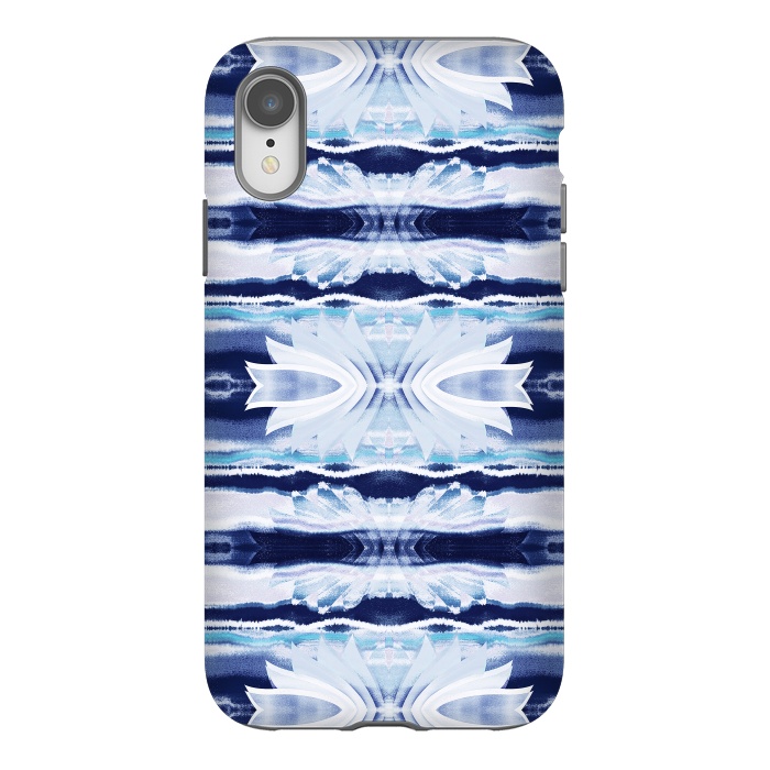 iPhone Xr StrongFit Indigo white painted shibori stripes and petals by Oana 