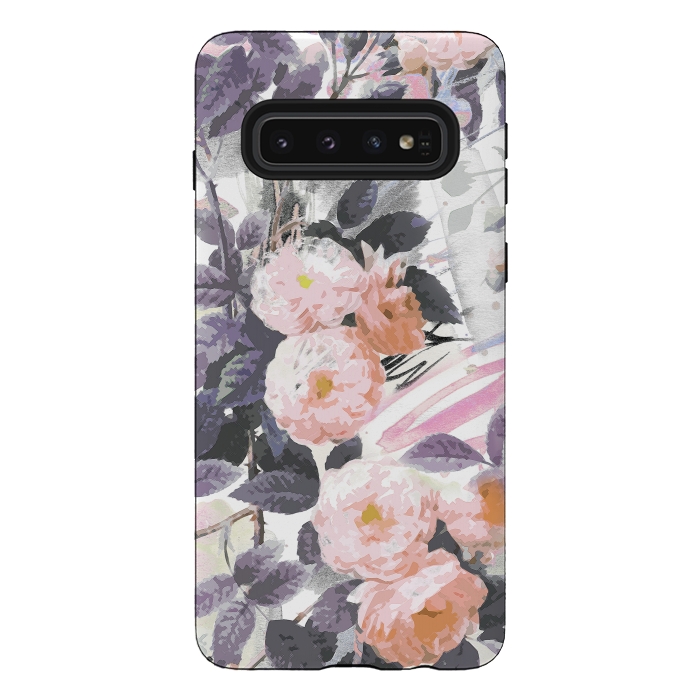 Galaxy S10 StrongFit Pink gray romantic roses by Oana 