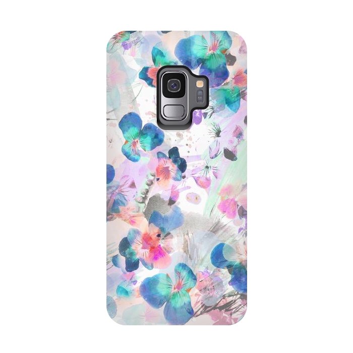 Galaxy S9 StrongFit Watercolor pansy petals illustration by Oana 