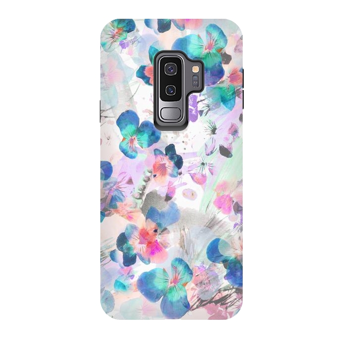 Galaxy S9 plus StrongFit Watercolor pansy petals illustration by Oana 