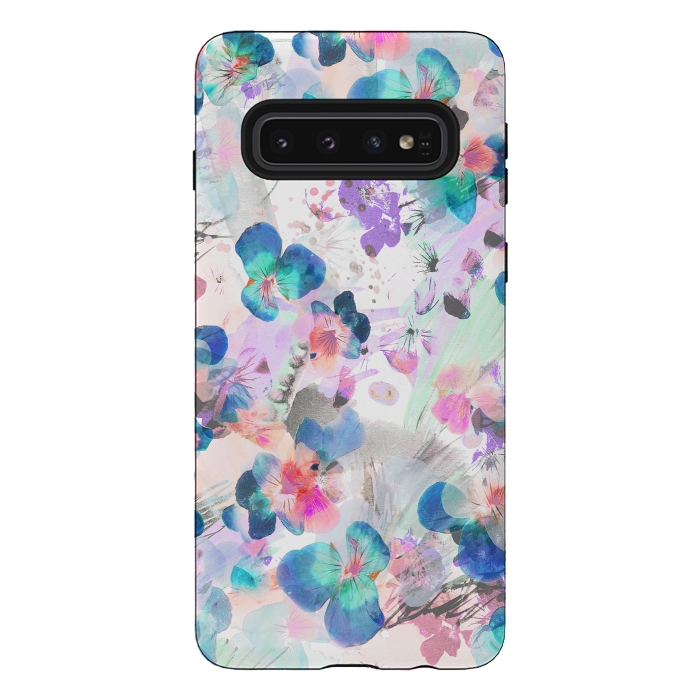 Galaxy S10 StrongFit Watercolor pansy petals illustration by Oana 