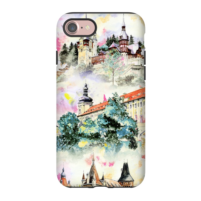 iPhone 7 StrongFit Mountain castles watercolor illustration by Oana 