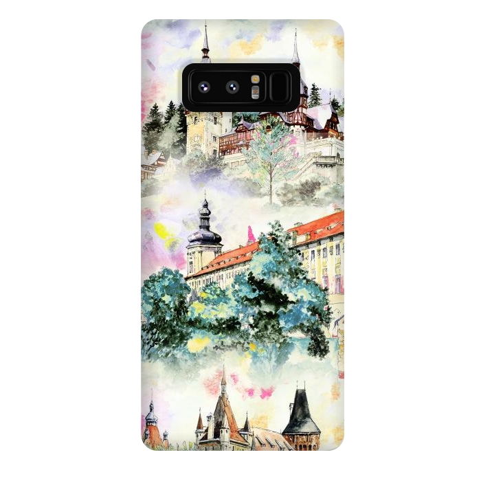 Galaxy Note 8 StrongFit Mountain castles watercolor illustration by Oana 