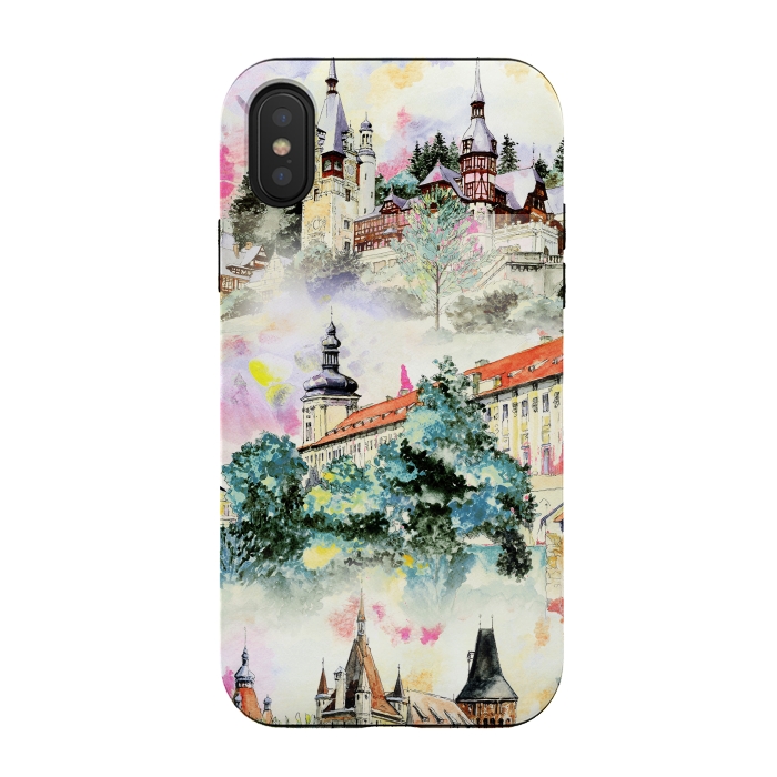 iPhone Xs / X StrongFit Mountain castles watercolor illustration by Oana 