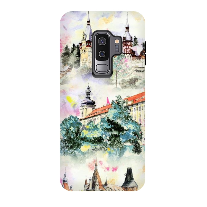 Galaxy S9 plus StrongFit Mountain castles watercolor illustration by Oana 