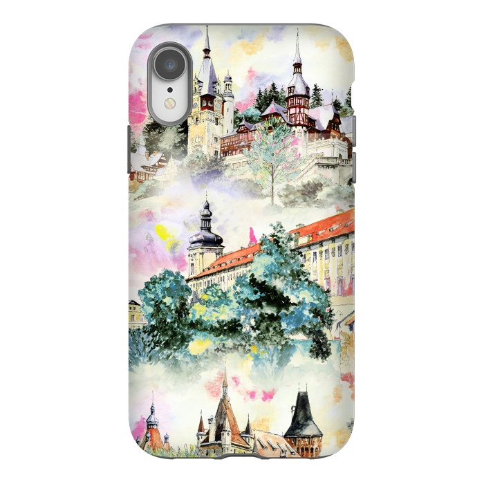 iPhone Xr StrongFit Mountain castles watercolor illustration by Oana 