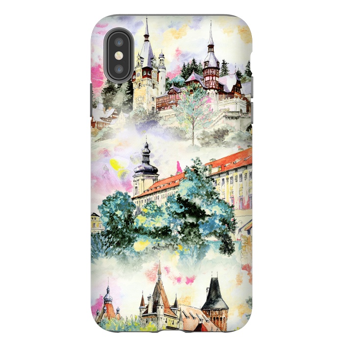 iPhone Xs Max StrongFit Mountain castles watercolor illustration by Oana 