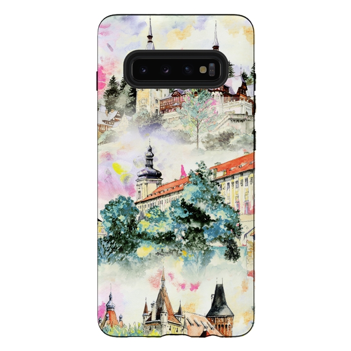 Galaxy S10 plus StrongFit Mountain castles watercolor illustration by Oana 