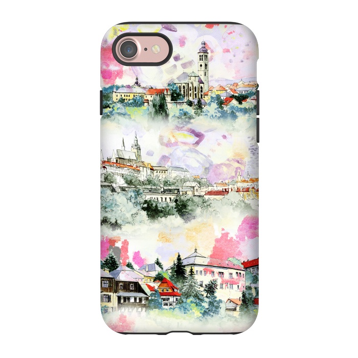 iPhone 7 StrongFit Watercolor mountain castles sketch by Oana 