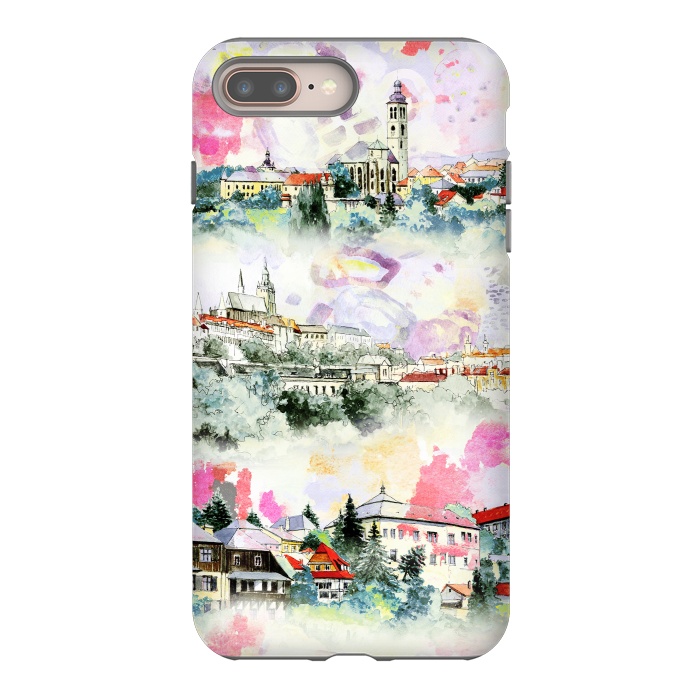 iPhone 7 plus StrongFit Watercolor mountain castles sketch by Oana 