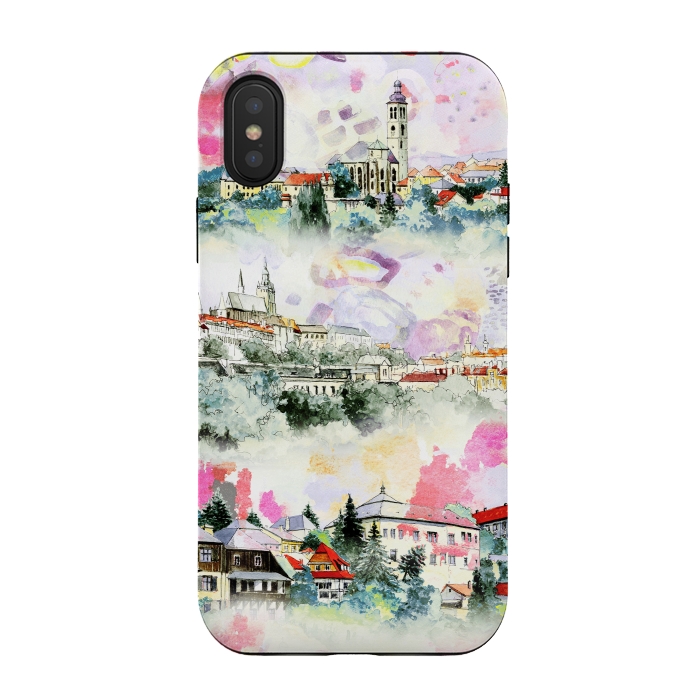 iPhone Xs / X StrongFit Watercolor mountain castles sketch by Oana 
