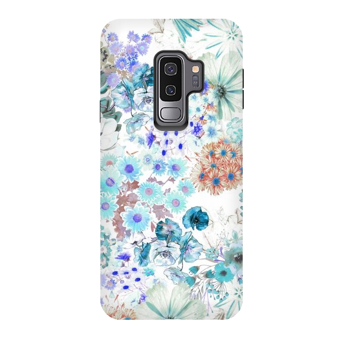 Galaxy S9 plus StrongFit Romantic blue watercolor flowers by Oana 