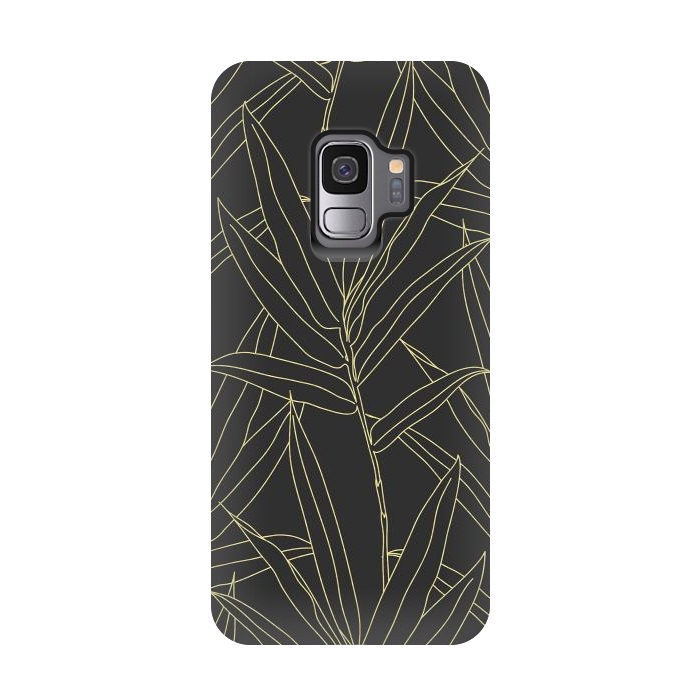 Galaxy S9 StrongFit Elegant bamboo foliage gold strokes design  by InovArts