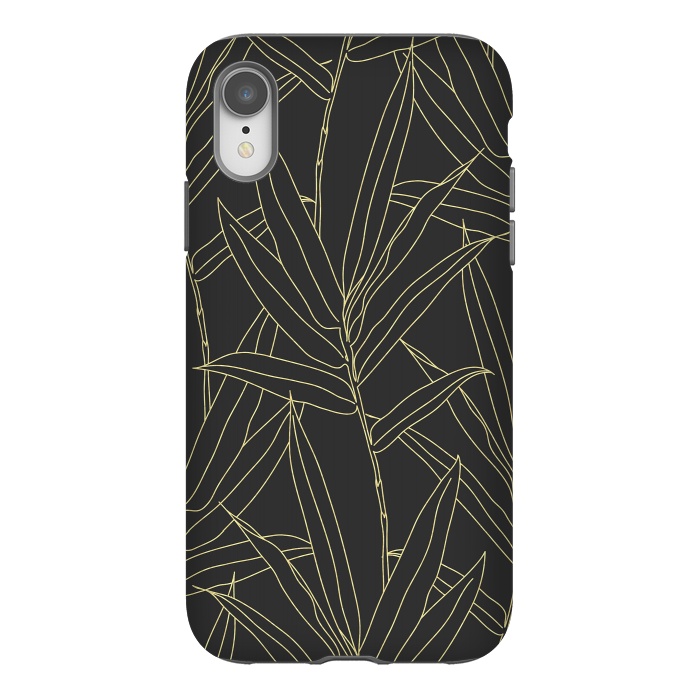 iPhone Xr StrongFit Elegant bamboo foliage gold strokes design  by InovArts