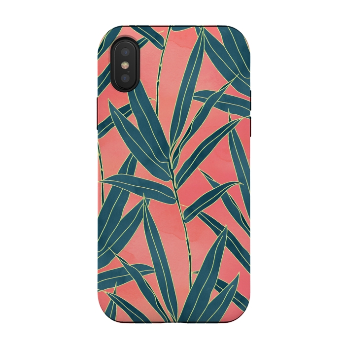 iPhone Xs / X StrongFit Modern coral and blue foliage design  by InovArts
