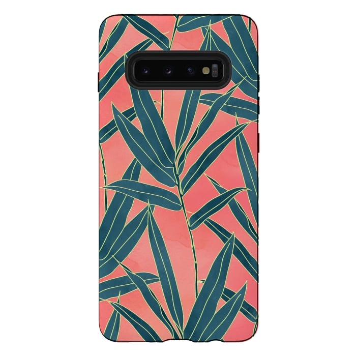 Galaxy S10 plus StrongFit Modern coral and blue foliage design  by InovArts
