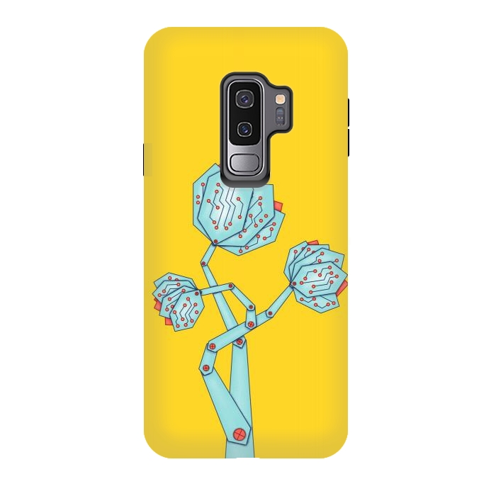 Galaxy S9 plus StrongFit Circuit Board Mechanical Flowers by Boriana Giormova