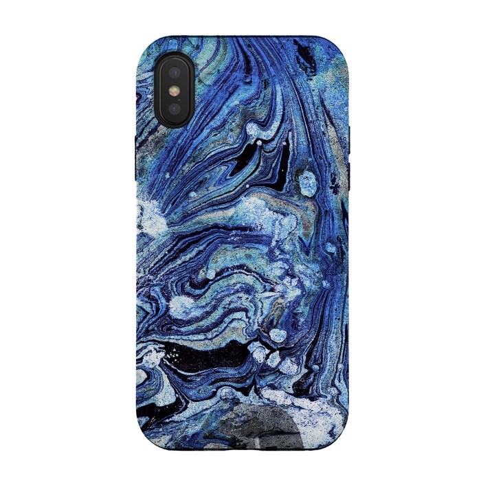 iPhone Xs / X StrongFit Abstract blue painted marble art by Oana 